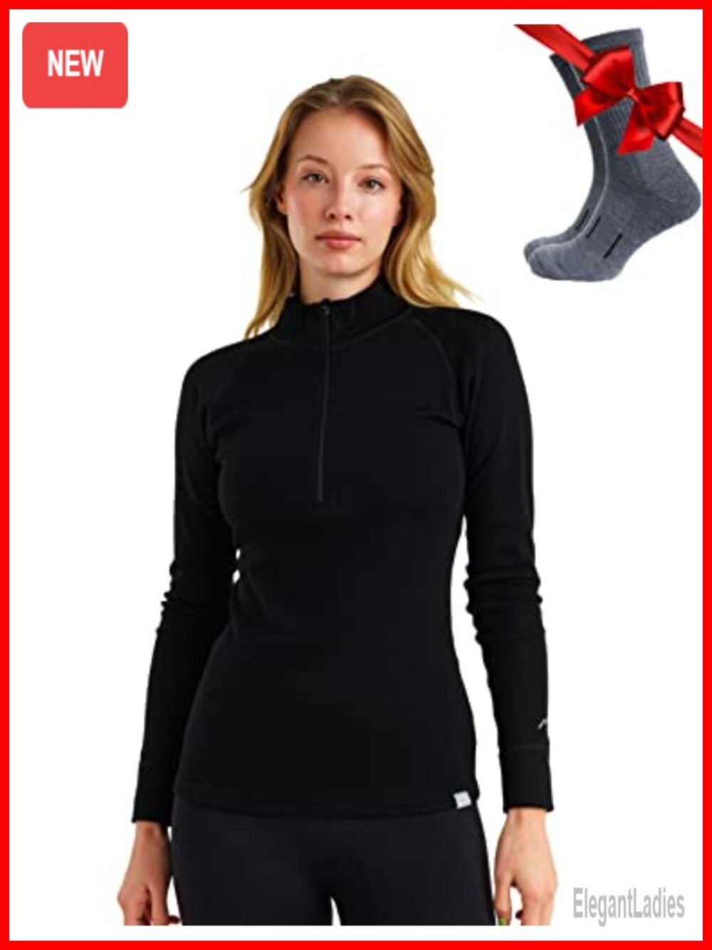 Merino Wool Quarter Zip Sweater Women Thermal Base Layer With Socks